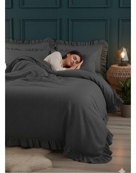 ETEHOMETEX %100 Doğal Pamuk Tek Kişilik Fırfırlı Nevresim Seti 160x220 cm ANTRASİT 8696474232065